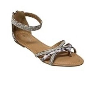 Black/White Floral + Rhinestones Ankle Strap Womens Sandals, SZ 5.5 ~ New